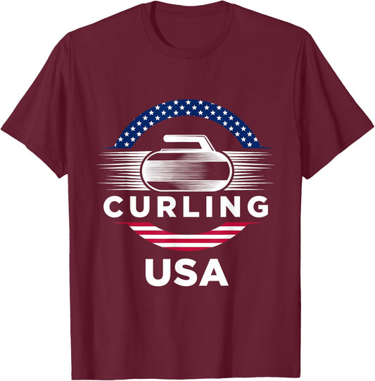 Curling USA Support the Team USA Flag Curl Clean T-Shirt - T-Shirt | Maroon