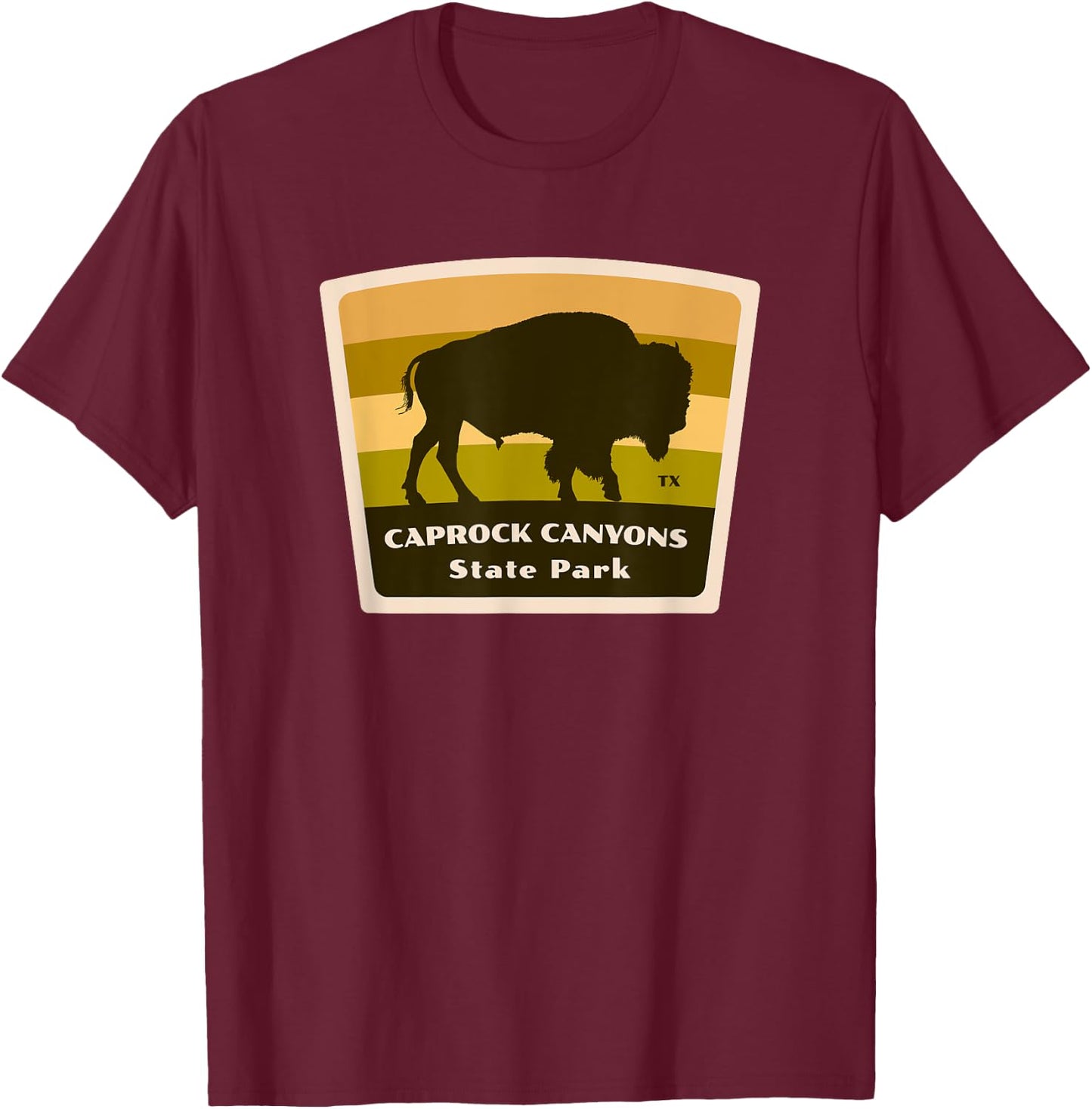 Caprock Canyons State Park and Trail Texas TX Bison Badge T-Shirt - T-Shirt | Maroon