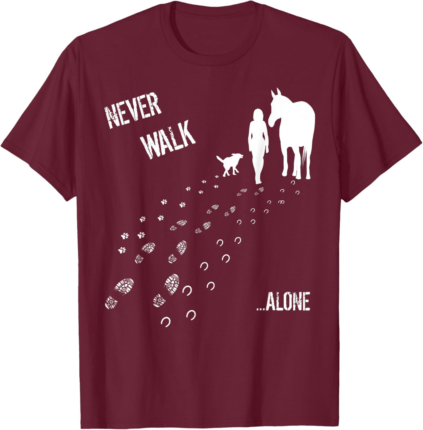 Never Walk Alone Horse, Dog and Rider T-Shirt - T-Shirt | Maroon