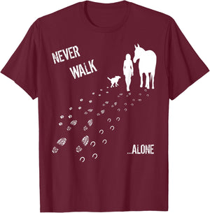 Never Walk Alone Horse, Dog and Rider T-Shirt - T-Shirt | Maroon