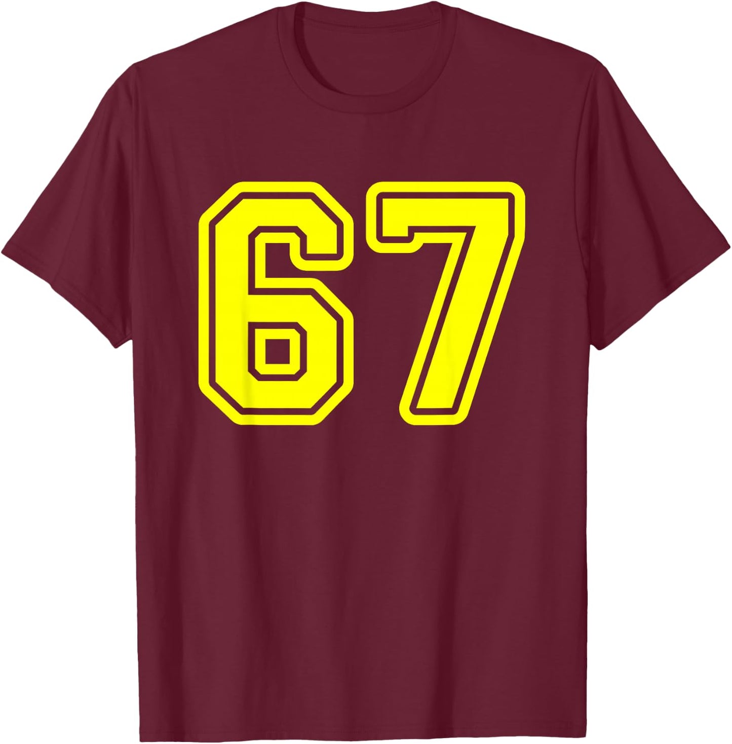 Yellow Sports Team Number #67 T-Shirt - T-Shirt | Maroon