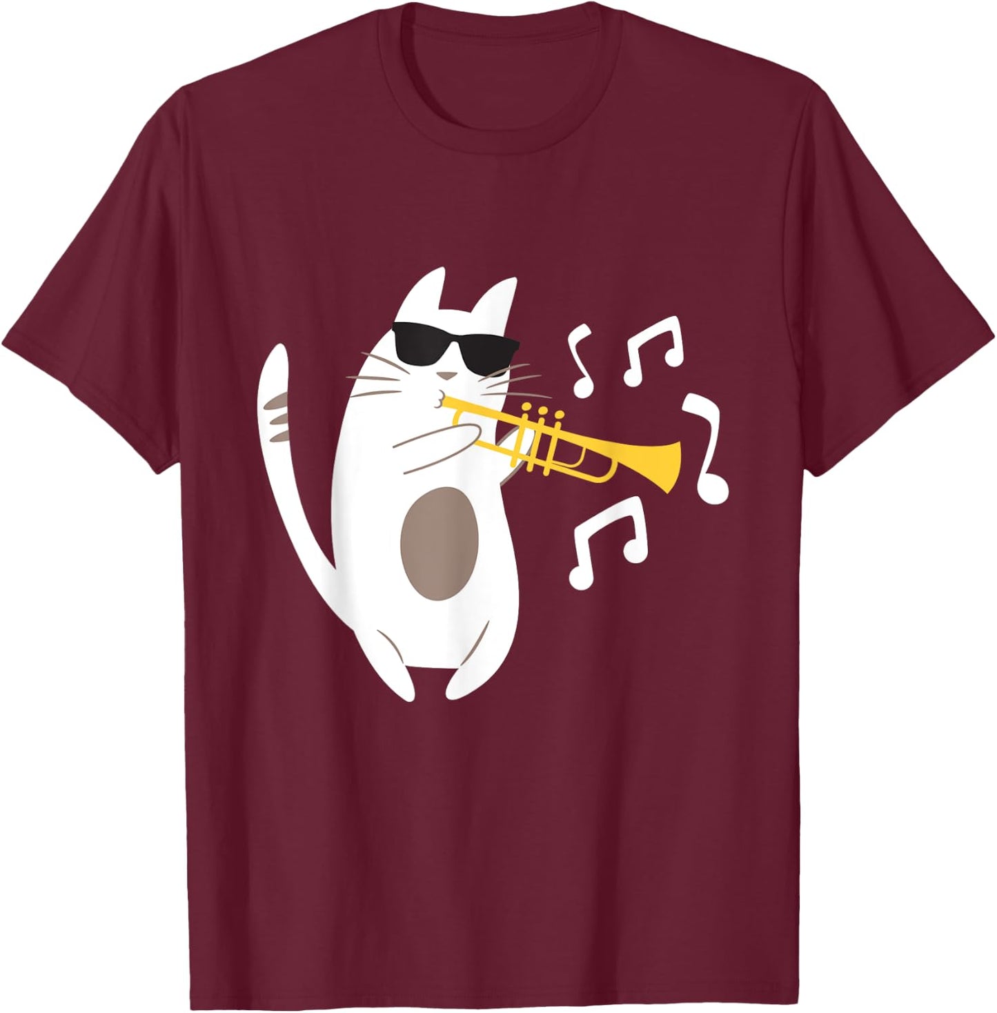 The Trumpeter Cat - Trumpet Player Marching Band Men Women Girls Kids T-Shirt - T-Shirt | Maroon