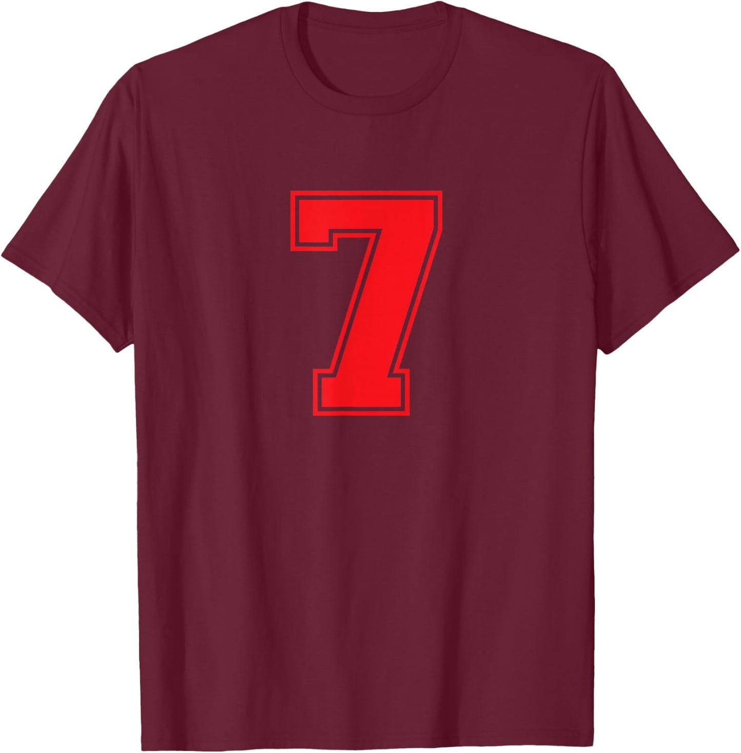 Number #7 Sport Red Varsity Number T-Shirt - T-Shirt | Maroon