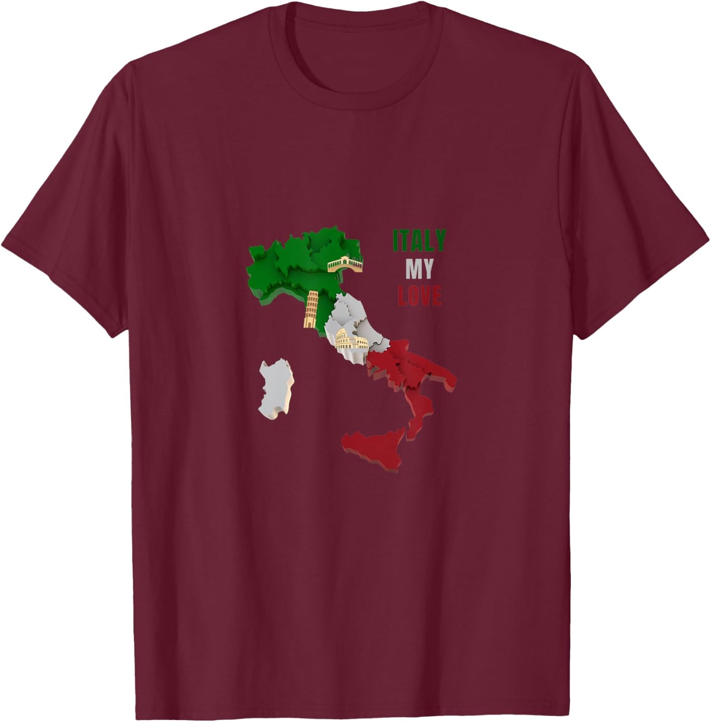 Italy Map Italian Shoe Green White Red Italy Flag Men Women T-Shirt - T-Shirt | Maroon
