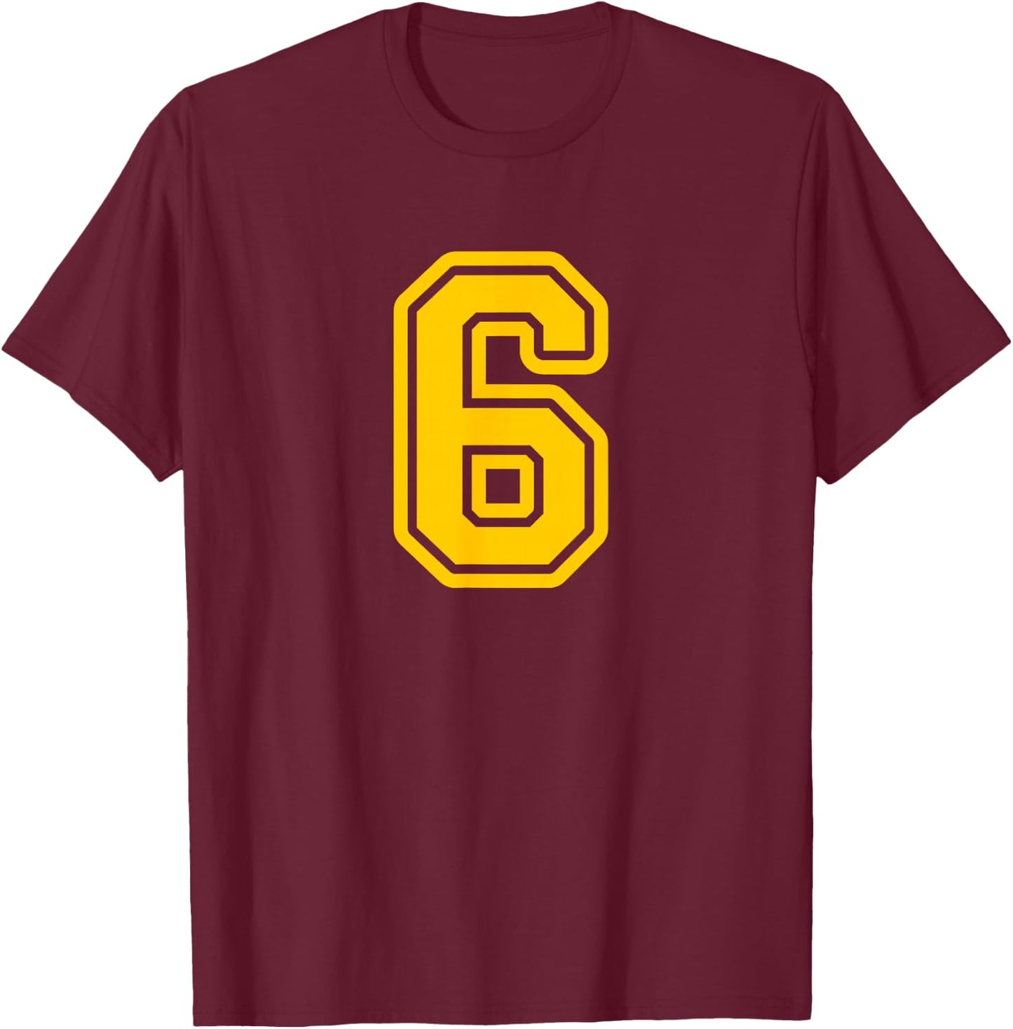 Yellow Sports Team Number #6 T-Shirt - T-Shirt | Maroon