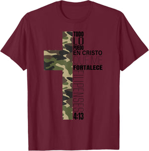 Camo Spanish Bible Verse Christian Cristo Cristiano Verso T-Shirt - T-Shirt | Maroon