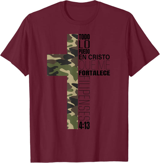 Camo Spanish Bible Verse Christian Cristo Cristiano Verso T-Shirt - T-Shirt | Maroon