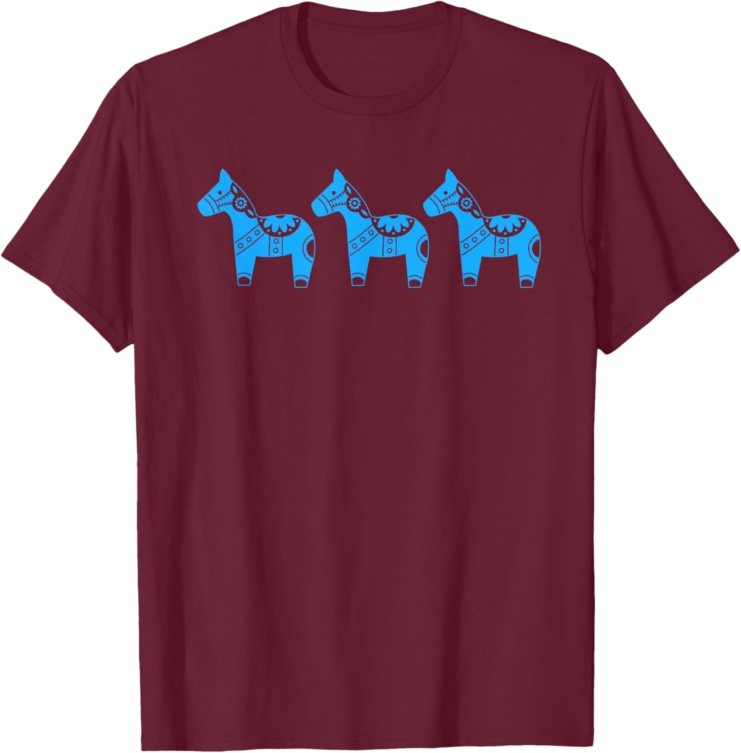Novelty Swedish Dala Horse Scandinavian Ponies Blue Toy T-Shirt - T-Shirt | Maroon