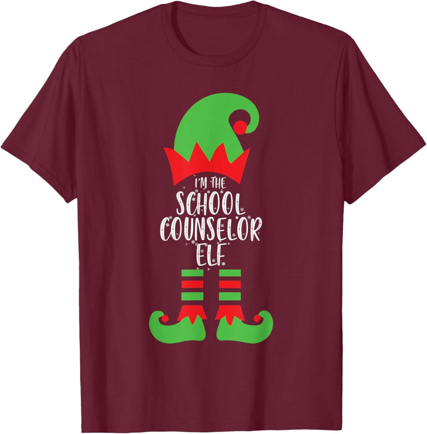 I'm The School Counselor Elf Christmas Social Worker Xmas T-Shirt - T-Shirt | Maroon