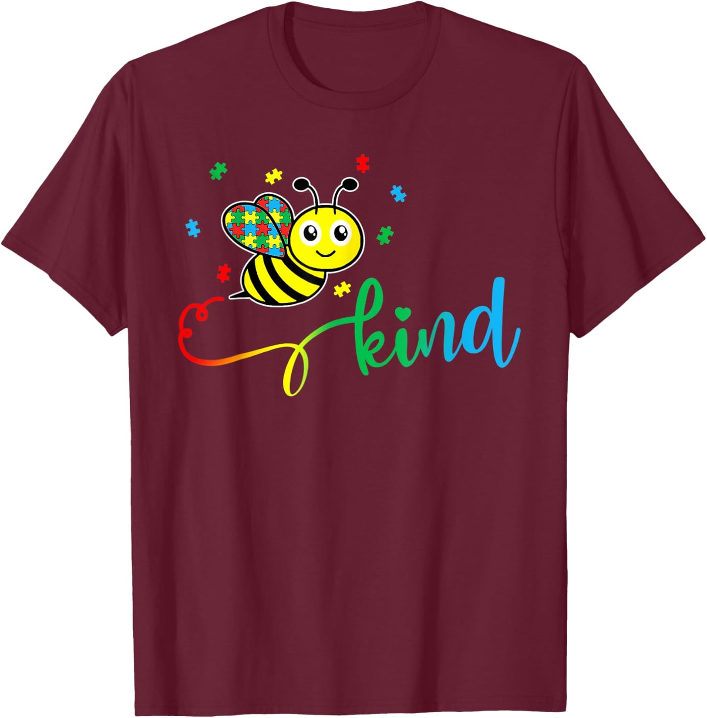 Bee Kind Autism Awareness Month Gift T-Shirt - T-Shirt | Maroon