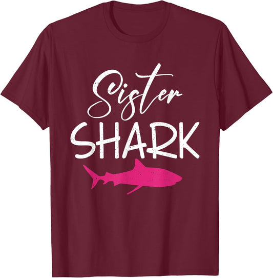 Sister Shark Family Kids Son Daughter Shark T-Shirt - T-Shirt | Maroon