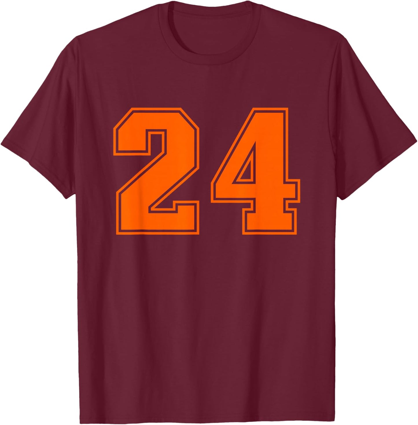 Number #24 Orange Varsity Number T-Shirt - T-Shirt | Maroon