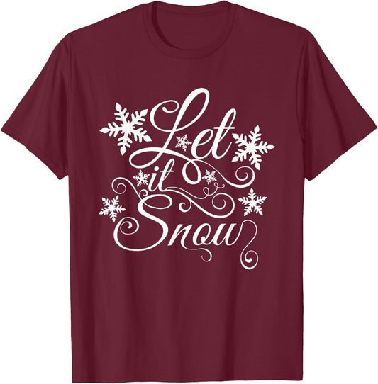 Let It Snow Christmas Snowflake T-Shirt - T-Shirt | Maroon
