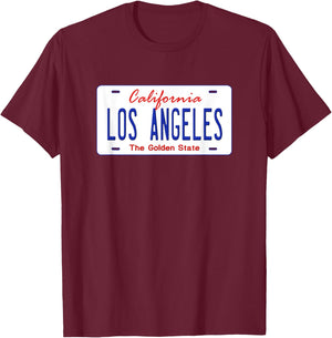 Los Angeles California License Plate T-Shirt - T-Shirt | Maroon