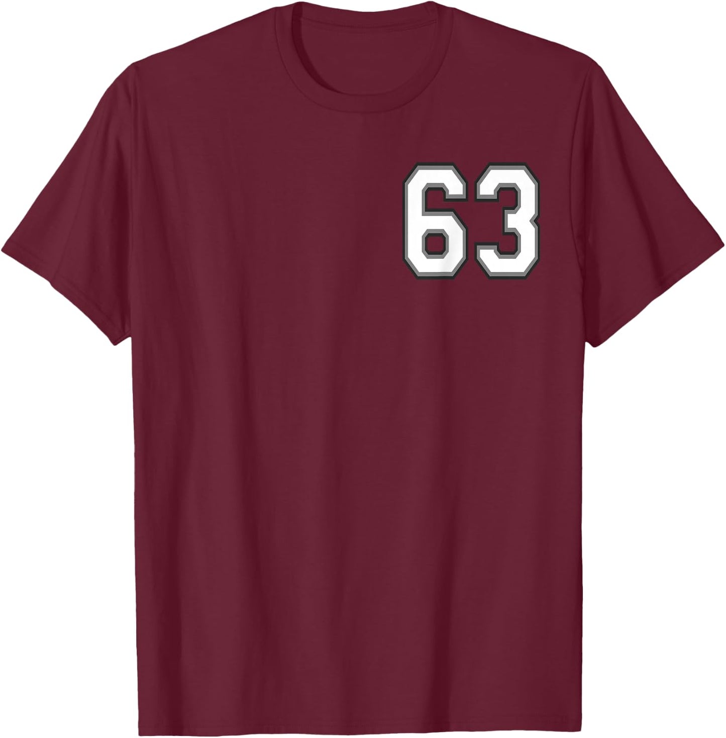 Number 63 in Black, White and Gray T-Shirt - T-Shirt | Maroon