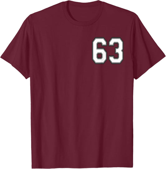 Number 63 in Black, White and Gray T-Shirt - T-Shirt | Maroon