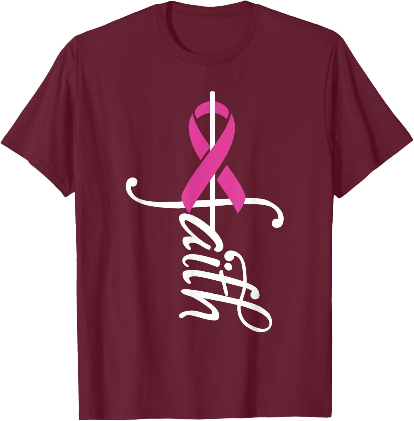 Faith Cancer Support - Ribbon Breast Cancer Awareness T-Shirt - T-Shirt | Maroon