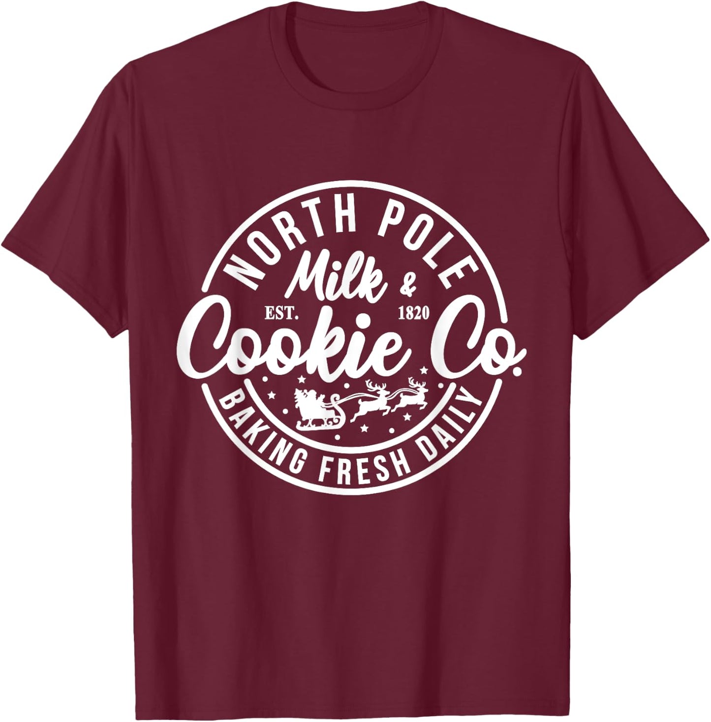 North Pole Milk And Cookie Co Funny Baking Christmas Costume T-Shirt - T-Shirt | Maroon