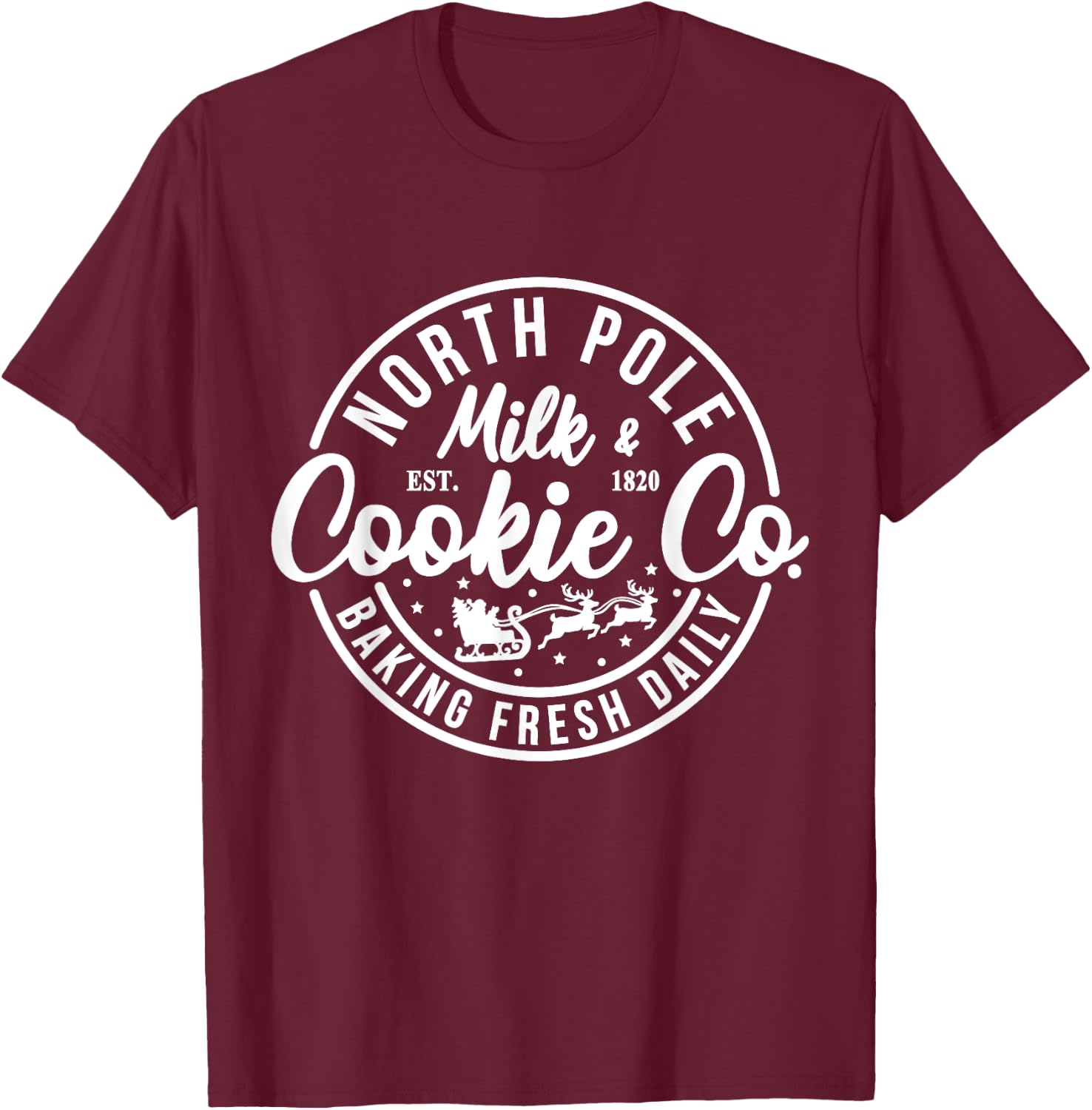 North Pole Milk And Cookie Co Funny Baking Christmas Costume T-Shirt - T-Shirt | Maroon