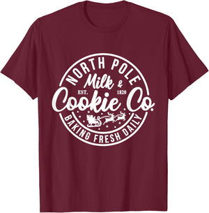 North Pole Milk And Cookie Co Funny Baking Christmas Costume T-Shirt - T-Shirt | Maroon