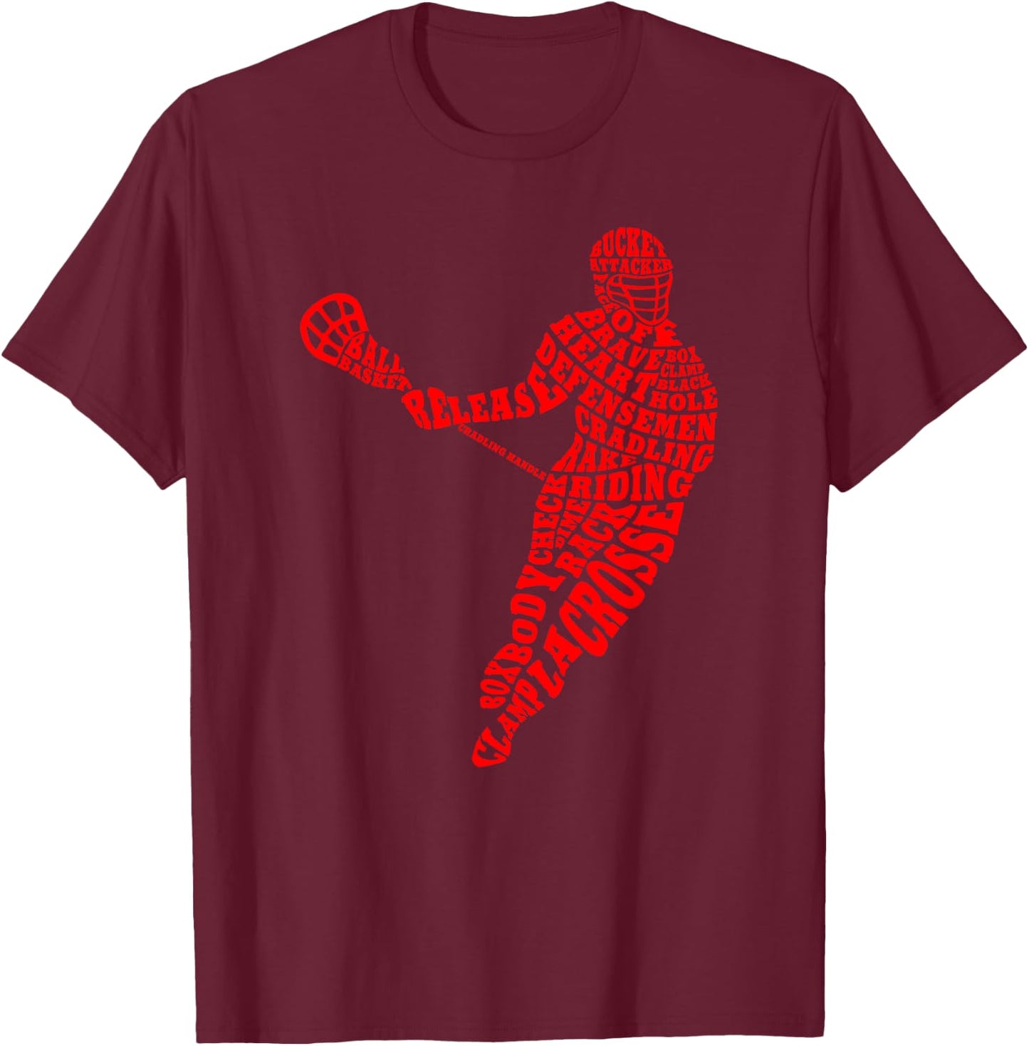 Lacrosse Player Typography Word Art T-Shirt - T-Shirt | Maroon