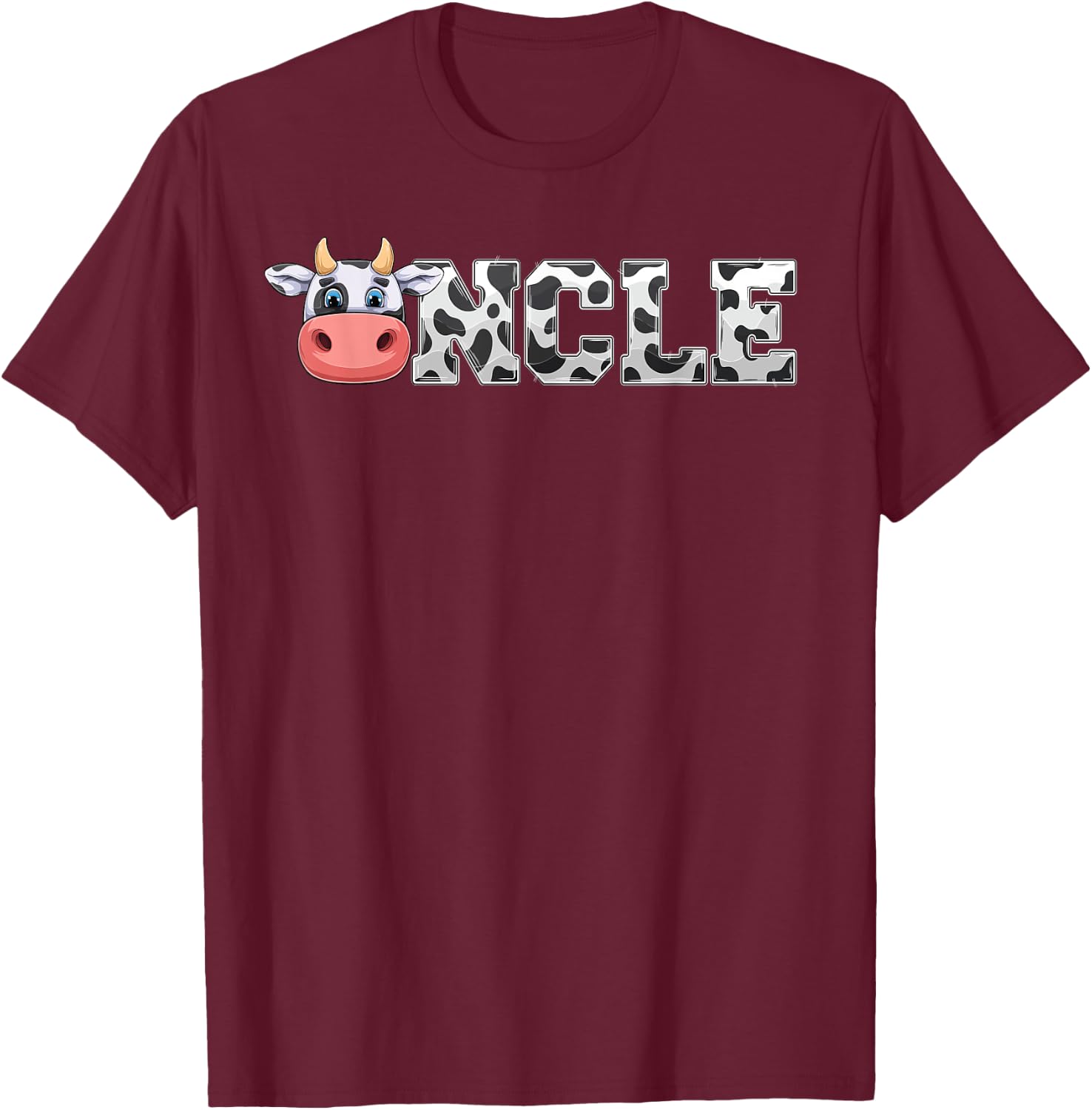 Uncle Cow Print Cowboy Animal Pattern Farmer Cow Uncle T-Shirt - T-Shirt | Maroon