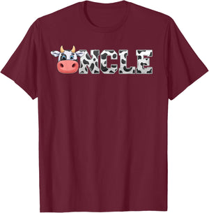 Uncle Cow Print Cowboy Animal Pattern Farmer Cow Uncle T-Shirt - T-Shirt | Maroon
