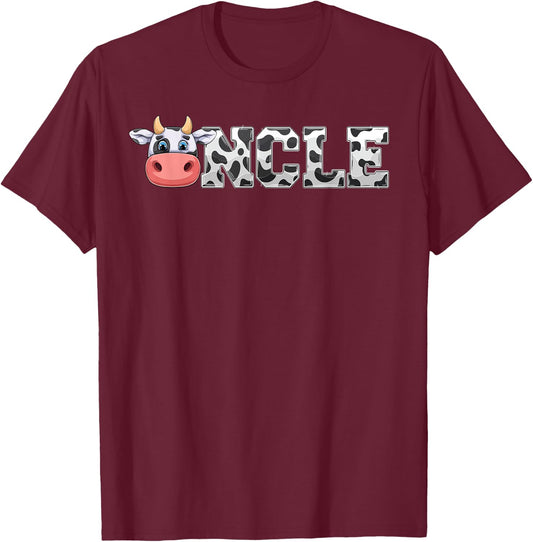 Uncle Cow Print Cowboy Animal Pattern Farmer Cow Uncle T-Shirt - T-Shirt | Maroon