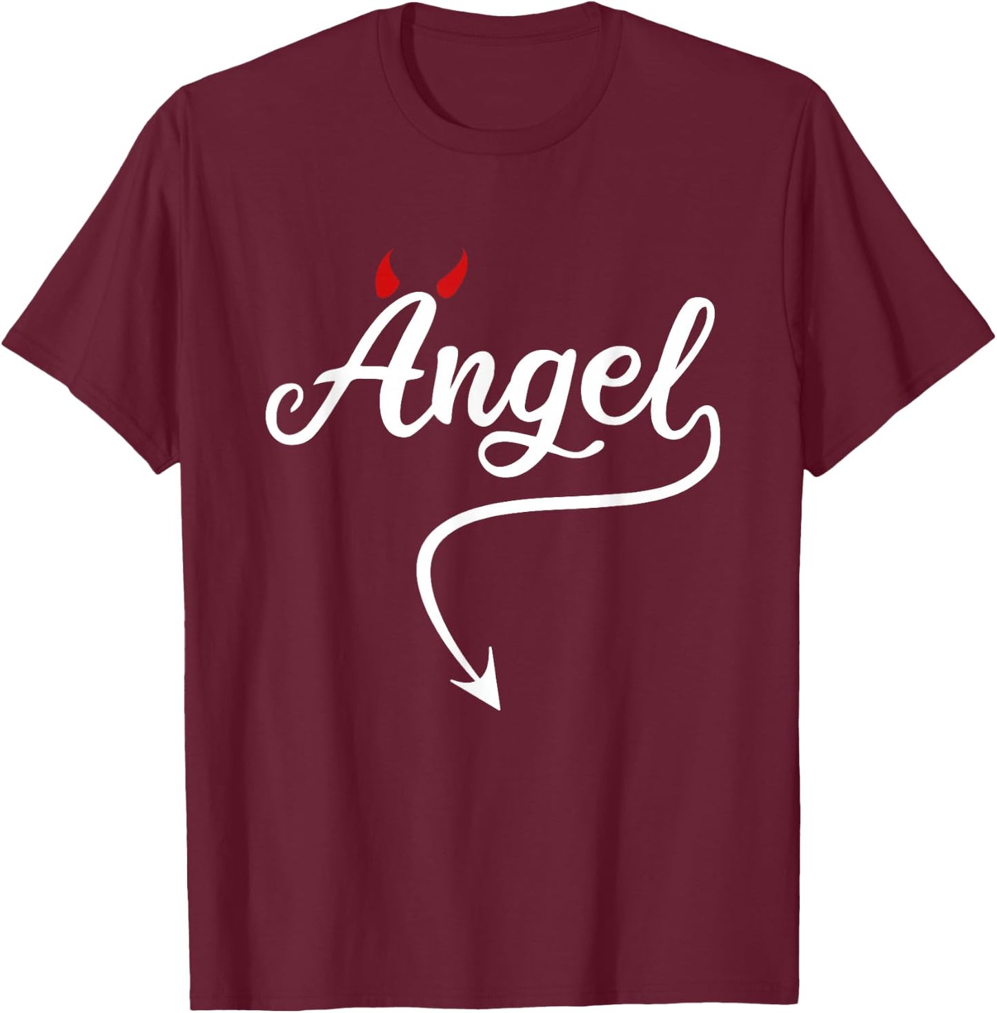 Devil Angel Costume Angel vs Devil Angel and Devil Halloween T-Shirt - T-Shirt | Maroon