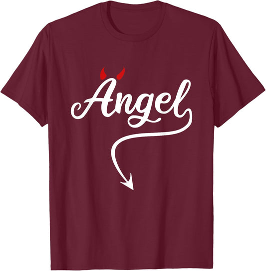 Devil Angel Costume Angel vs Devil Angel and Devil Halloween T-Shirt - T-Shirt | Maroon
