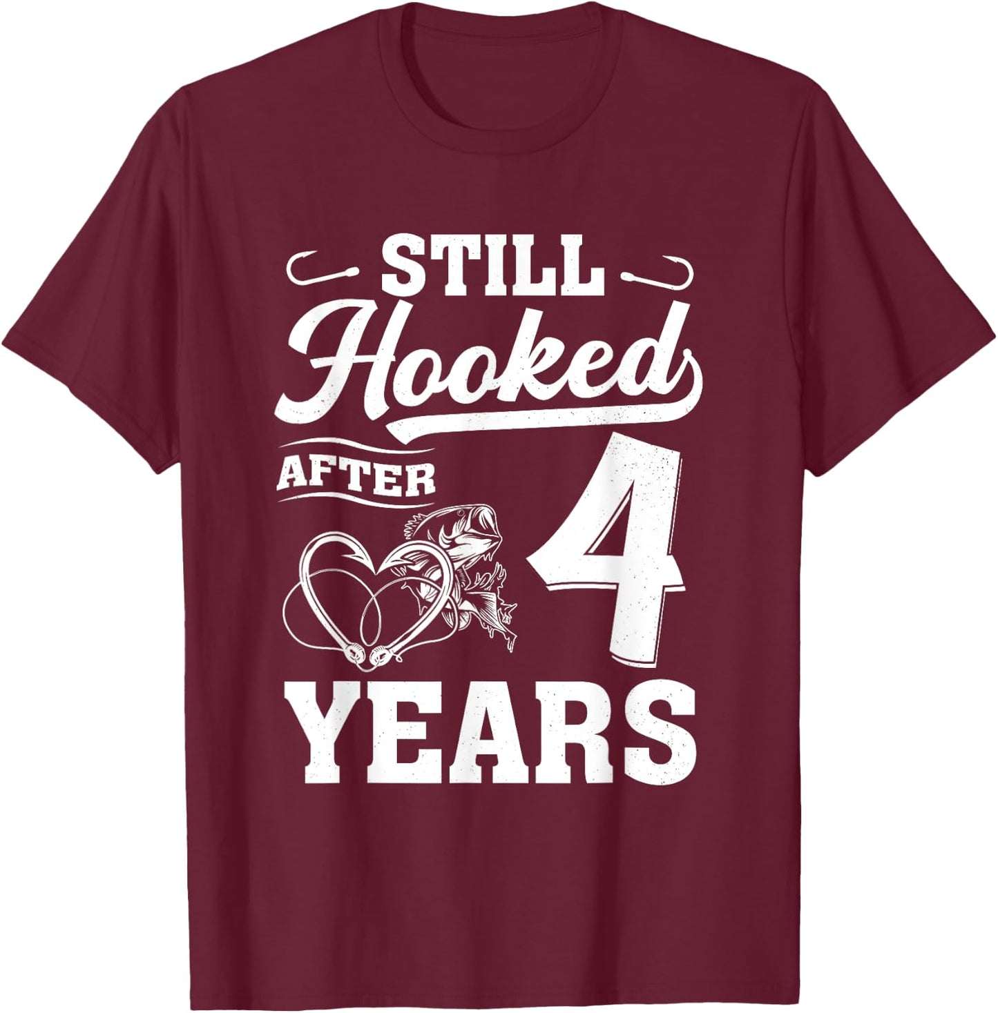 Fishing Couple 4 Years Anniversary 4th Wedding Celebration T-Shirt - T-Shirt | Maroon