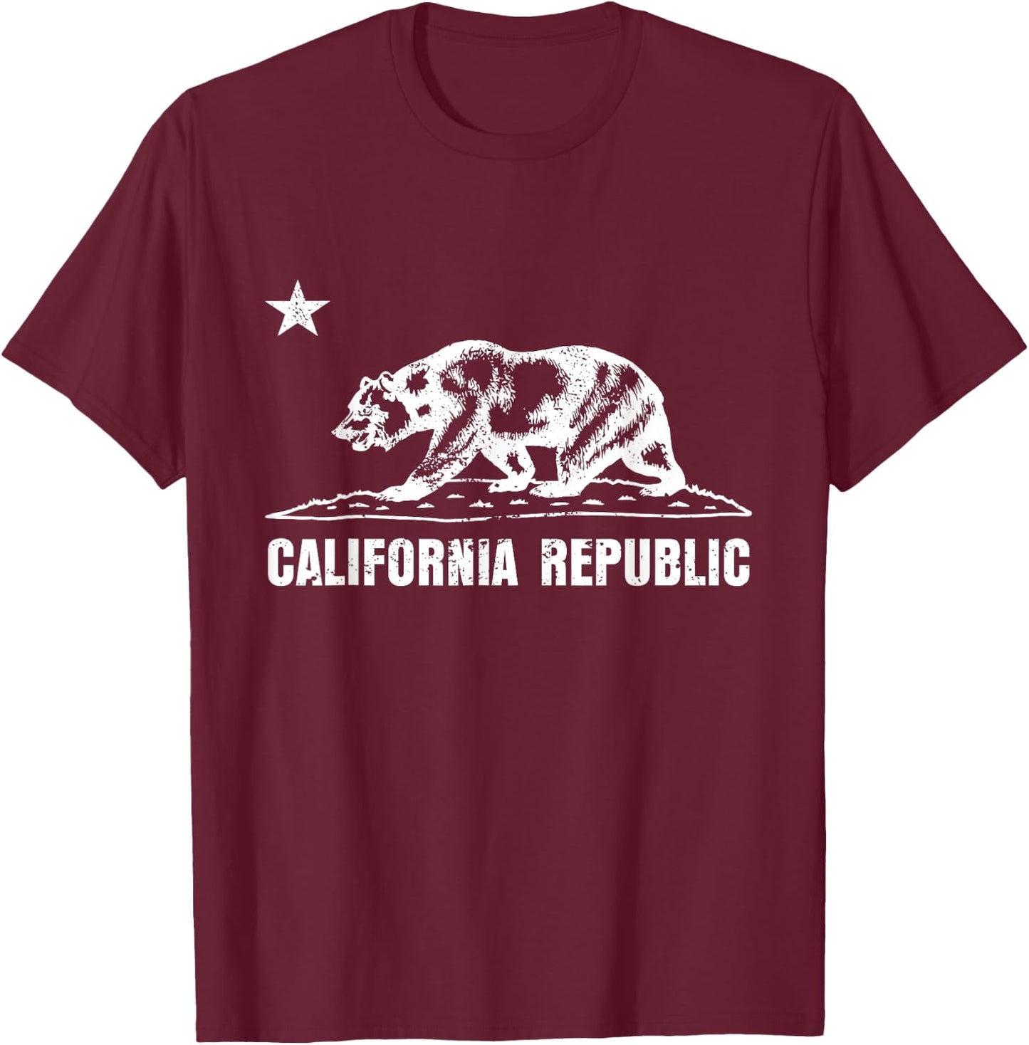 California Funny State Bear Vintage Distressed Graphic T-Shirt - T-Shirt | Maroon