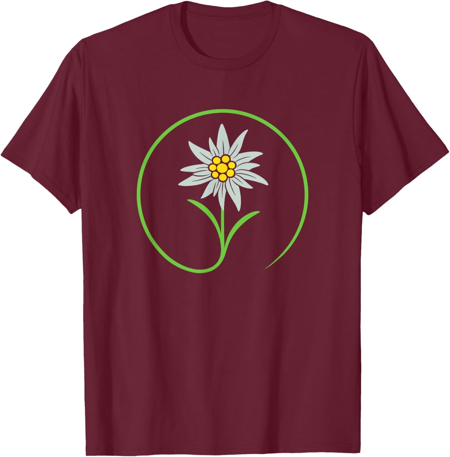 Oktoberfest Shirt. Edelweiss, traditional flower with leaves T-Shirt - T-Shirt | Maroon