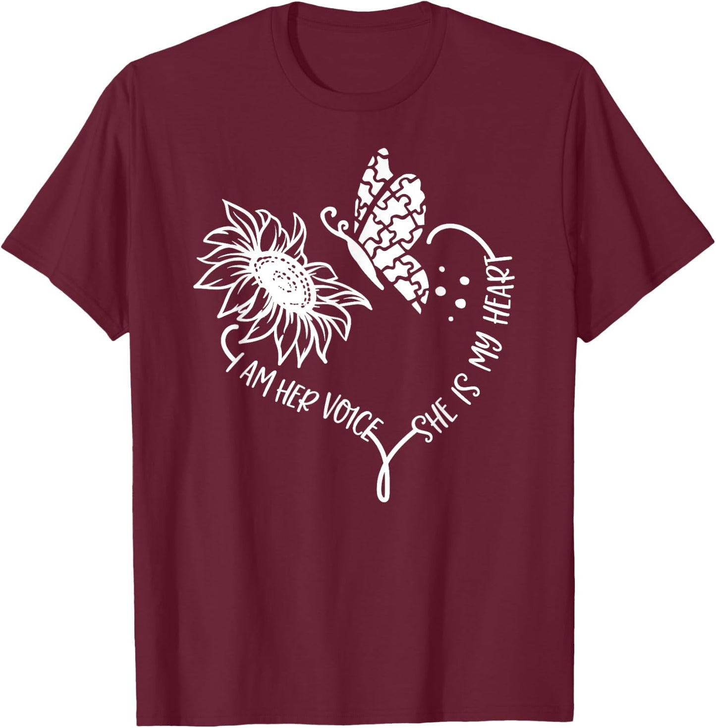 I am Her Voice She Is My Heart Autism Awareness T-Shirt - T-Shirt | Maroon