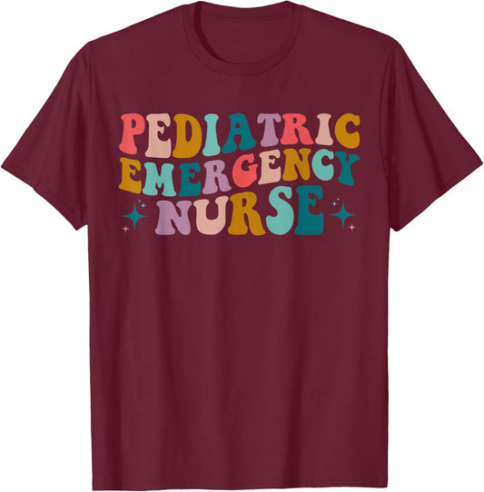 PEDS Emergency design Pediatric ER Nurse Emergency Room RN Nursing groovy retro T-Shirt - T-Shirt | Maroon