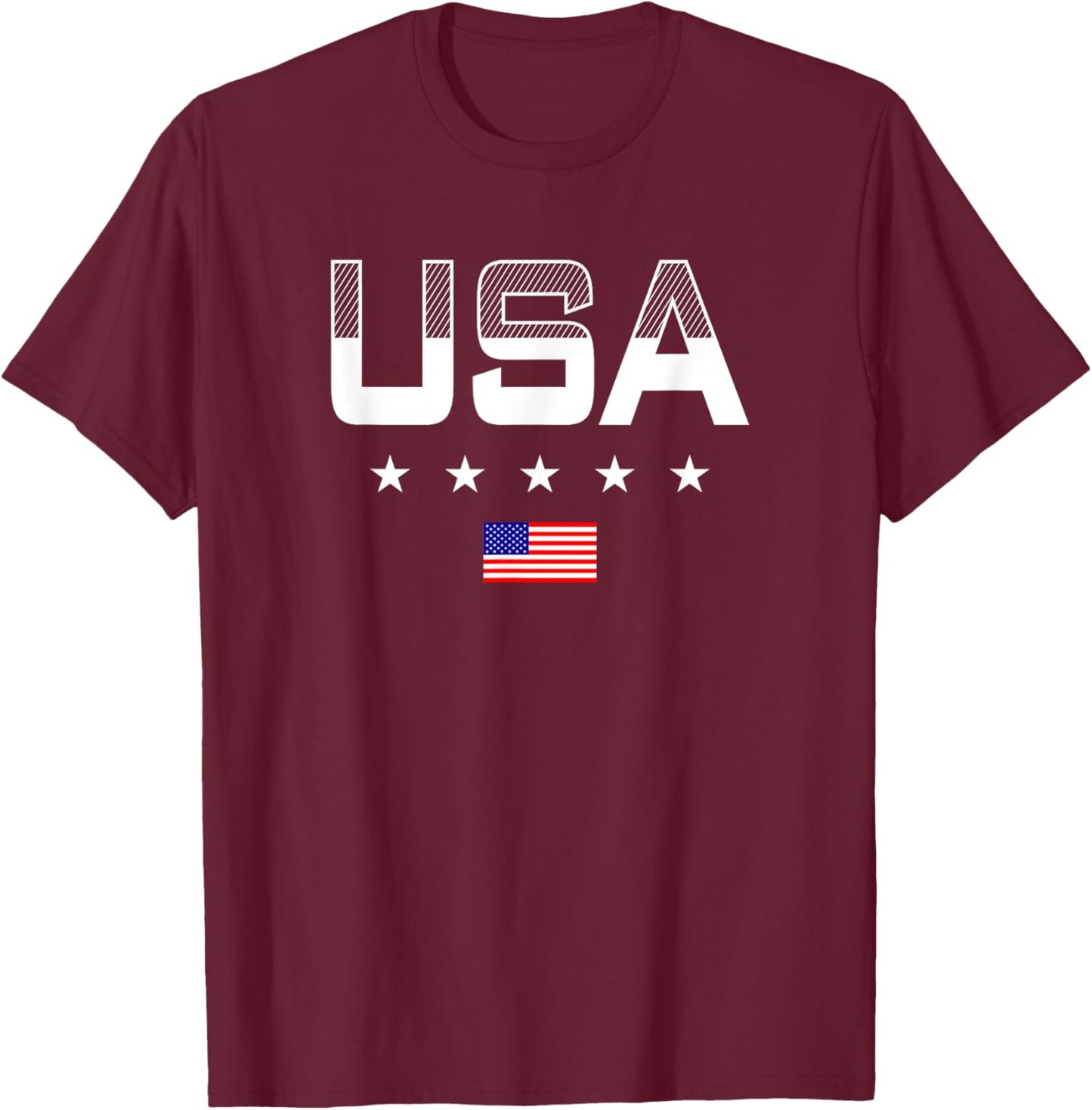 USA Women Men Patriotic American Flag 4th of July T-Shirt - T-Shirt | Maroon