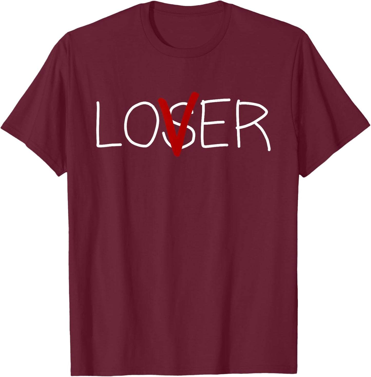 Loser Lover Club Co. Loser Lover Horror , -Adults, Short Sleeve, Black, Small T-Shirt - T-Shirt | Maroon