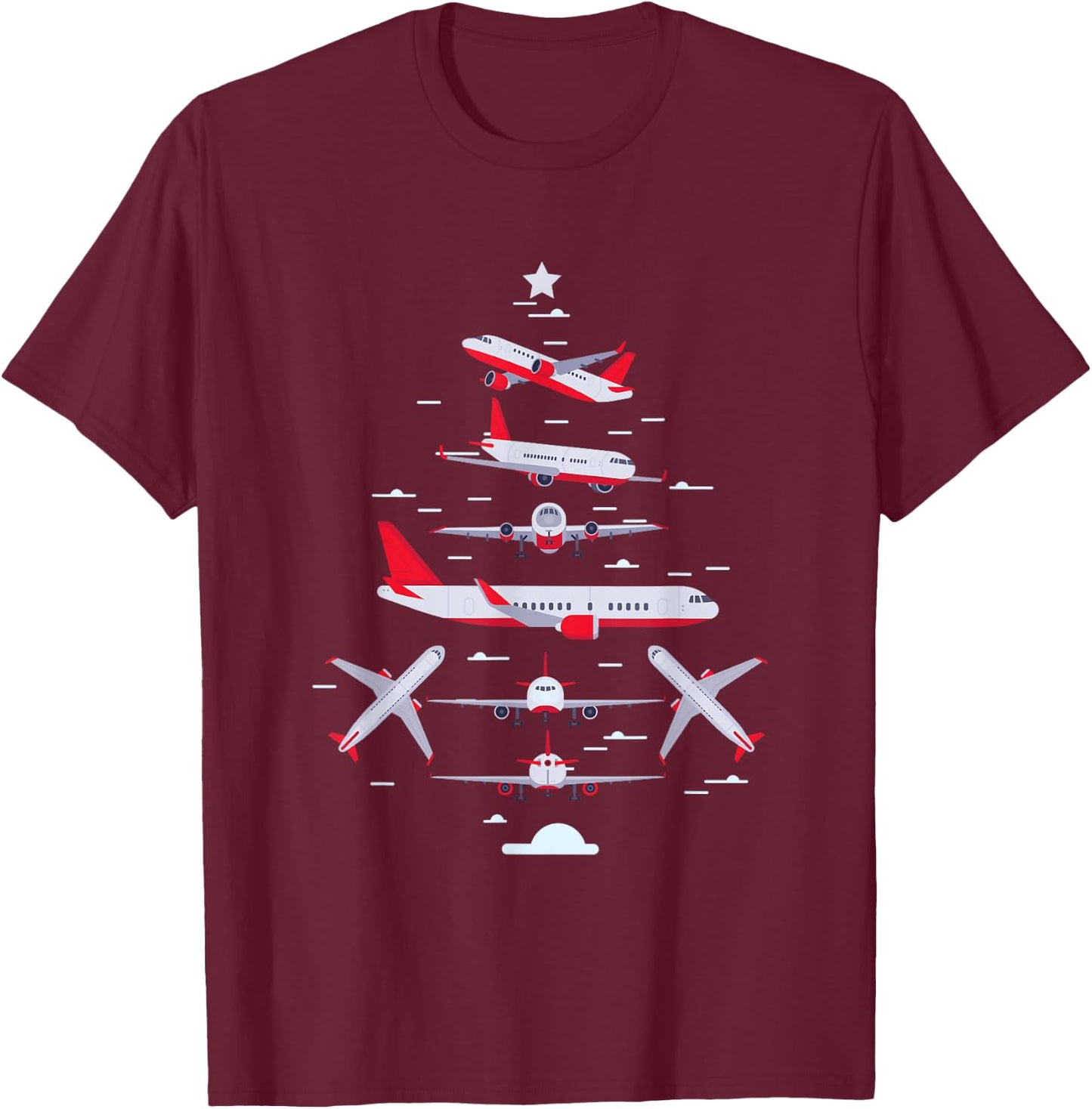 Airplane Christmas Tree Pilot Merry Christmas Xmas Tree T-Shirt - T-Shirt | Maroon