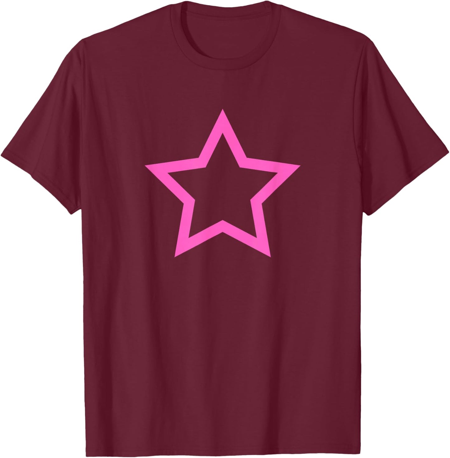 Pink Star Retro Y2k Aesthetic T-Shirt - T-Shirt | Maroon