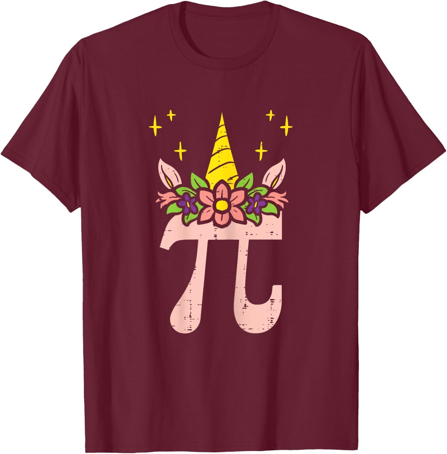 Pi Day Symbol Unicorn Head Cute 314 Math Pun Geek Girls Kids T-Shirt - T-Shirt | Maroon