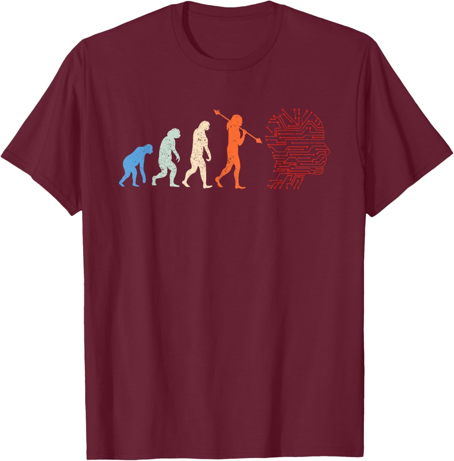 Artificial Intelligence Evolution - Funny AI Evolution T-Shirt - T-Shirt | Maroon