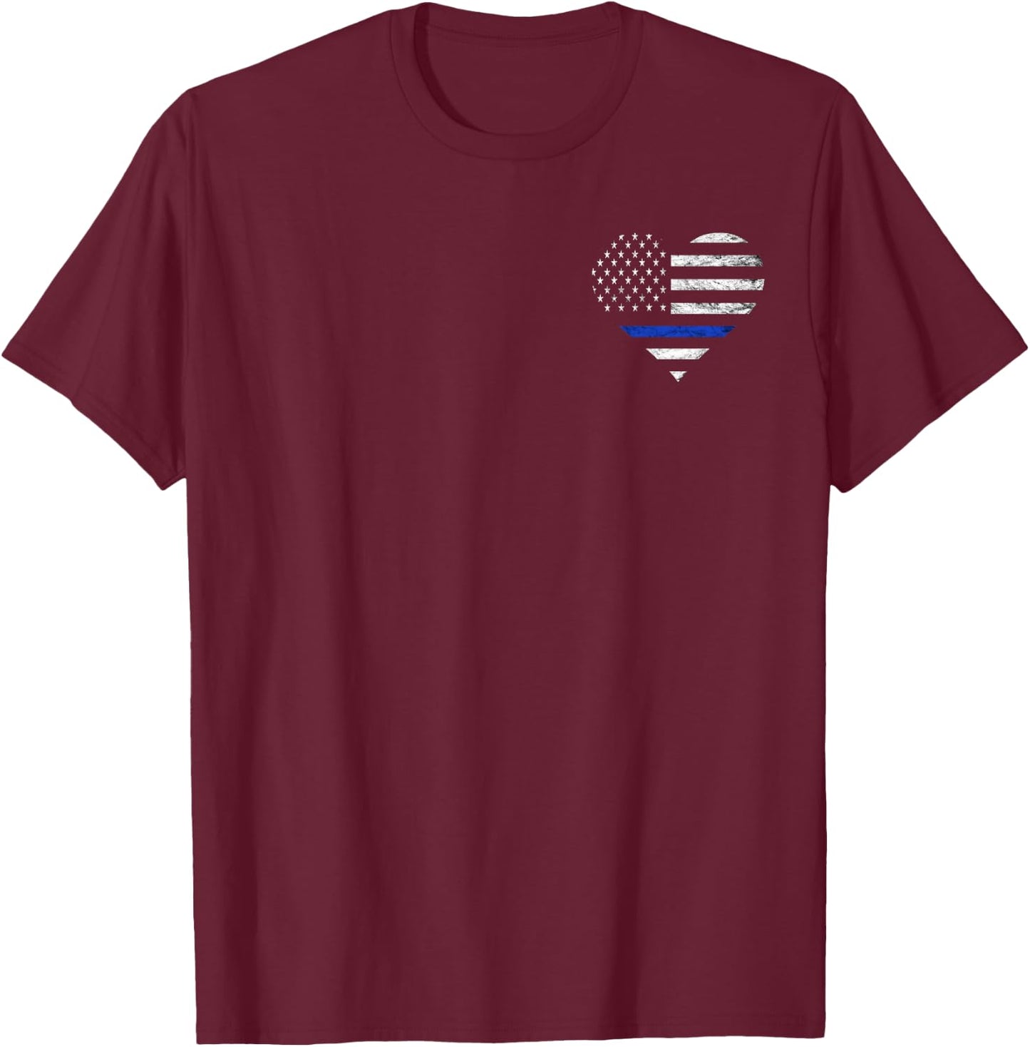 Police Officer Heart Flag American Thin Blue Line Deputy T-Shirt - T-Shirt | Maroon