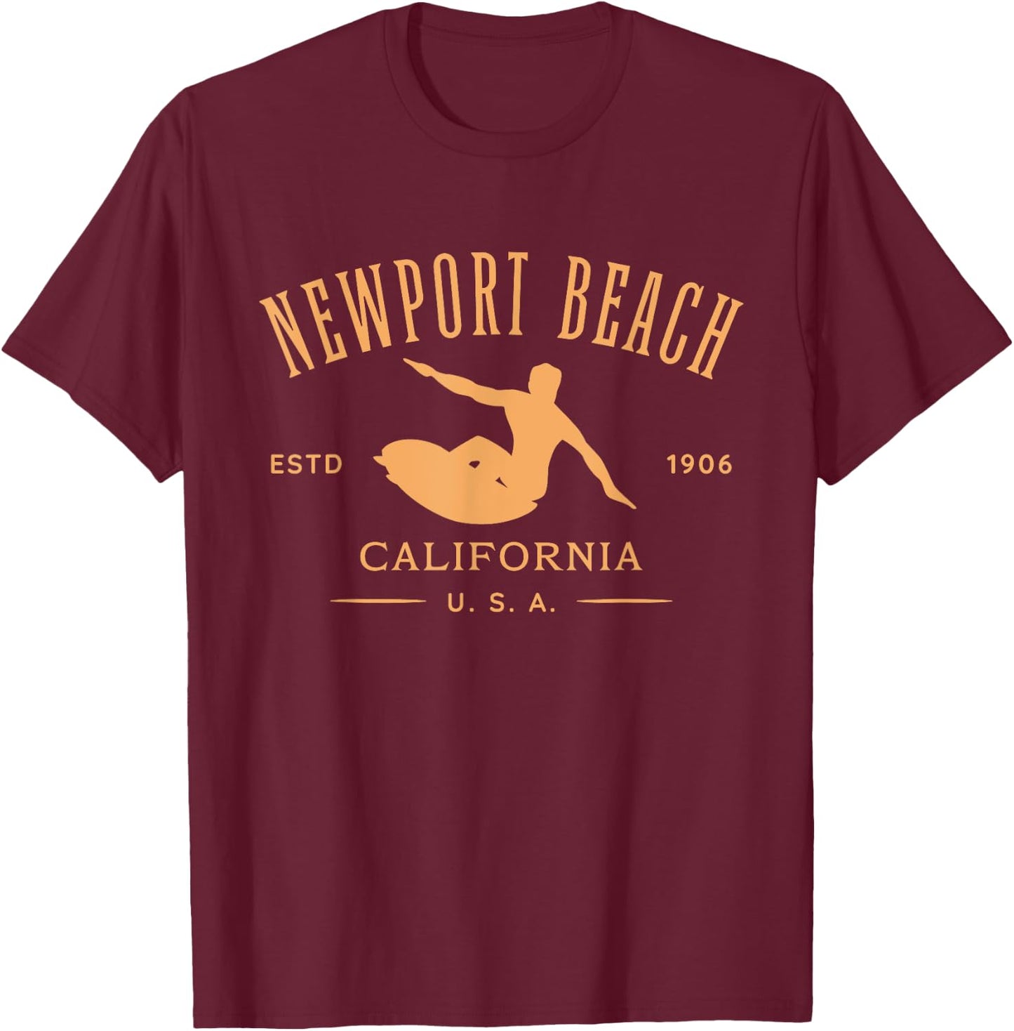 Newport Beach California Surf Design T-Shirt - T-Shirt | Maroon