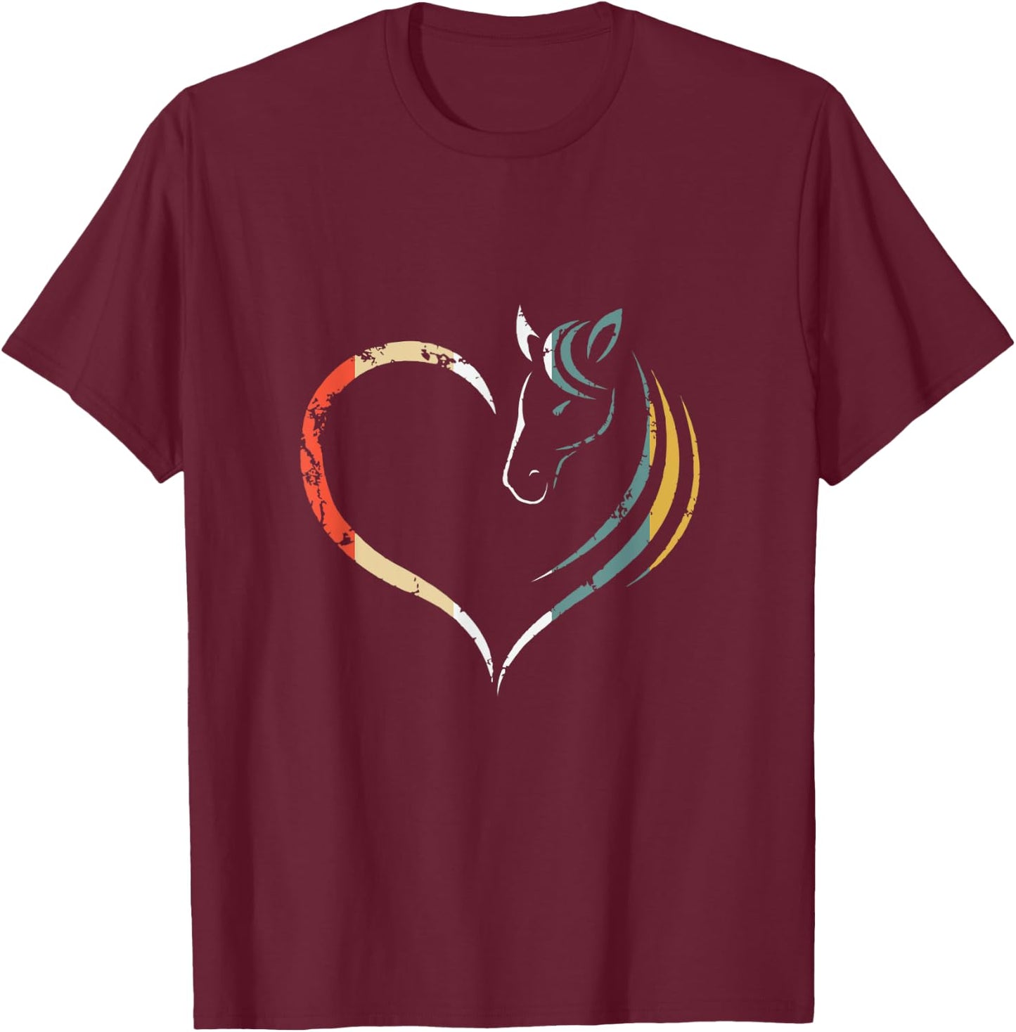 Horse Head Inside Heart Women Ladies Girls Teens Kids Retro T-Shirt - T-Shirt | Maroon