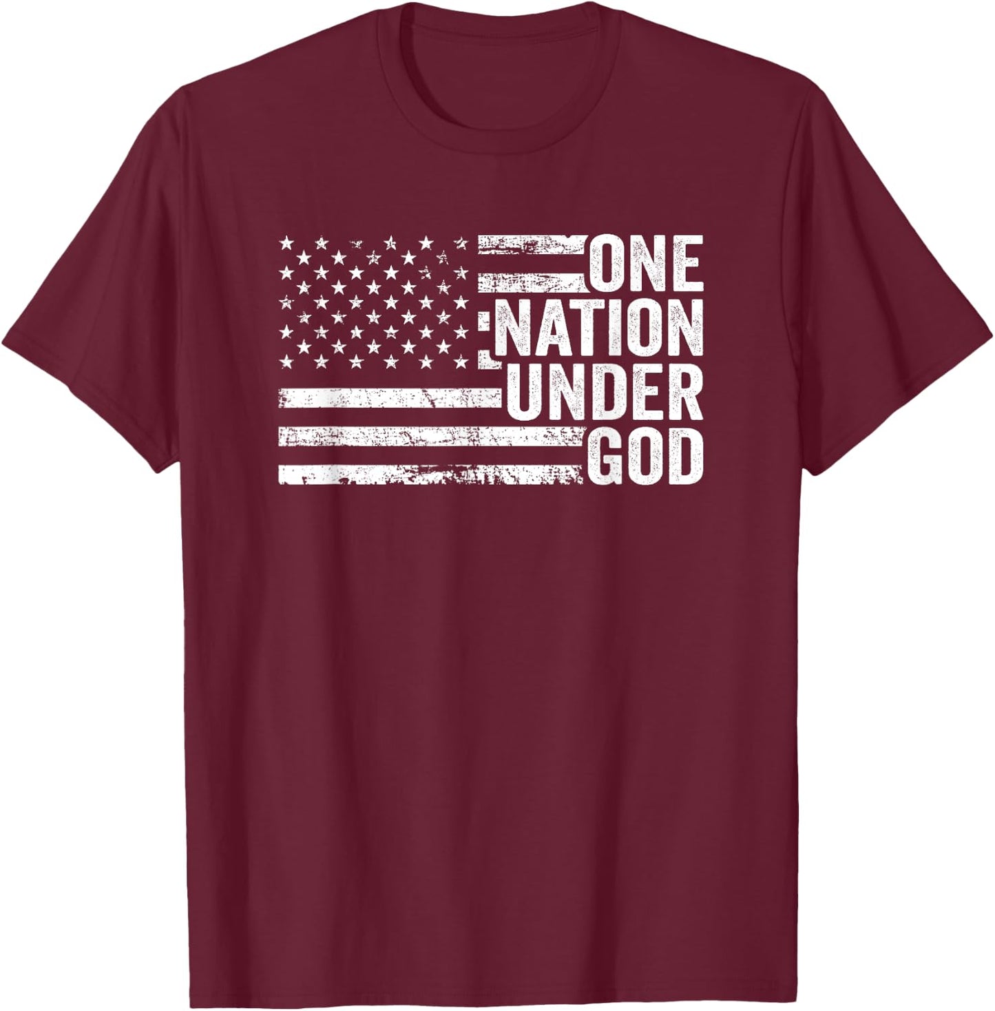 ONE NATION UNDER GOD - Christian USA Patriotic American Flag T-Shirt - T-Shirt | Maroon