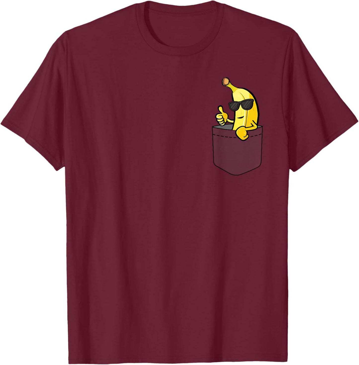 Cool banana in pocket, peeking banana sunglasses on chest T-Shirt - T-Shirt | Maroon