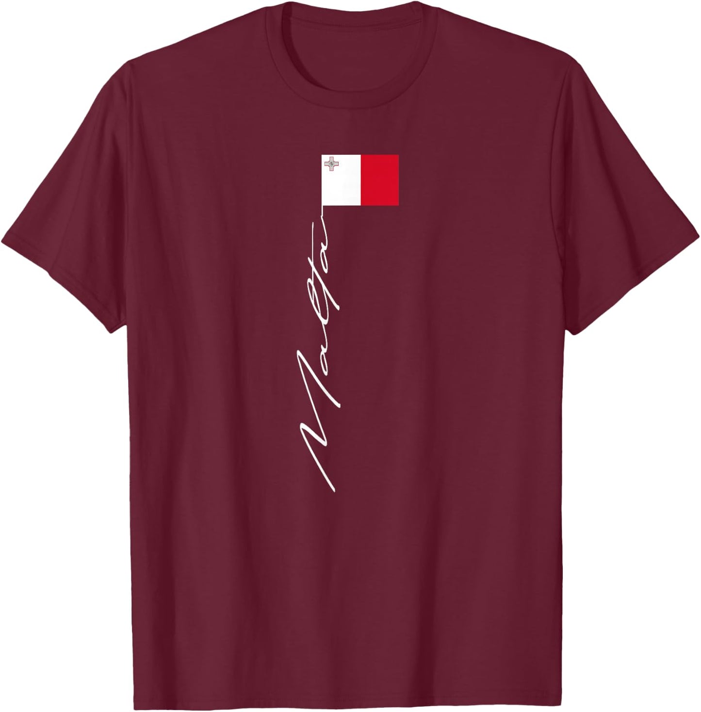 Malta Signature Flag Pole Patriotic Malta Flag T-Shirt - T-Shirt | Maroon
