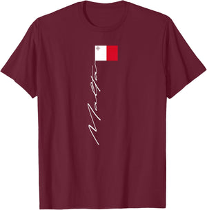 Malta Signature Flag Pole Patriotic Malta Flag T-Shirt - T-Shirt | Maroon