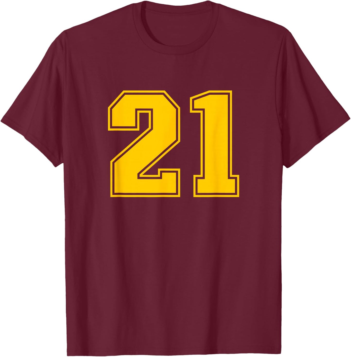 Number #21 Yellow Sport Uni Number T-Shirt - T-Shirt | Maroon