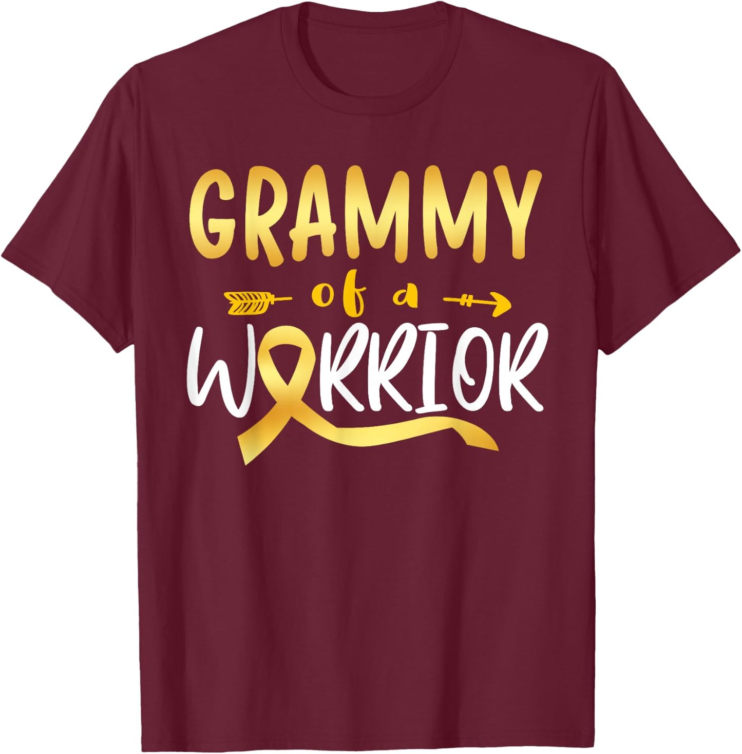 Grammy of the Warrior Childhood Cancer Awareness Gold Ribbon T-Shirt - T-Shirt | Maroon